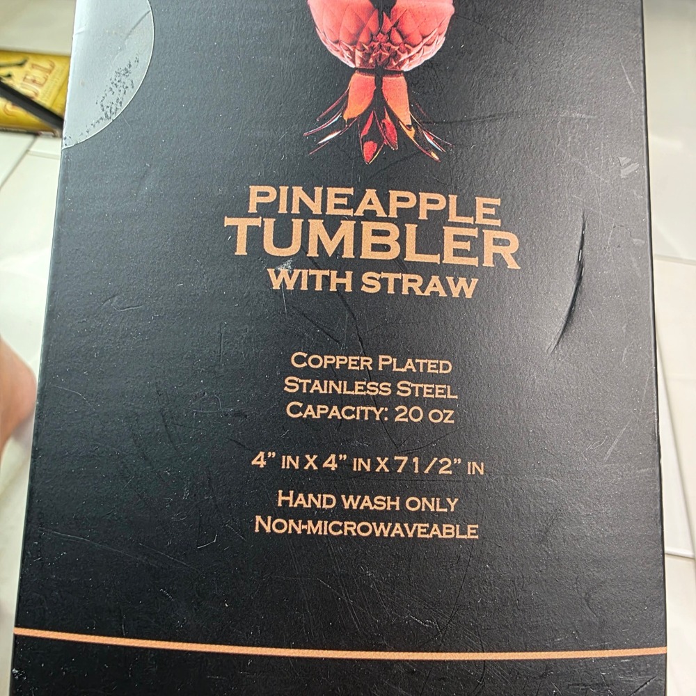 Godinger Copper Plated Stainless Steel Pineapple Tumbler with Straw 20oz 6207 T1 - Picture 3 of 16